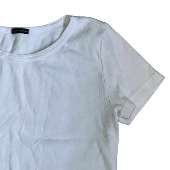 Brandy Melville Women’s Sz XS/S White Crewneck Lace Hem Baby Tee - Picture 4 of 8